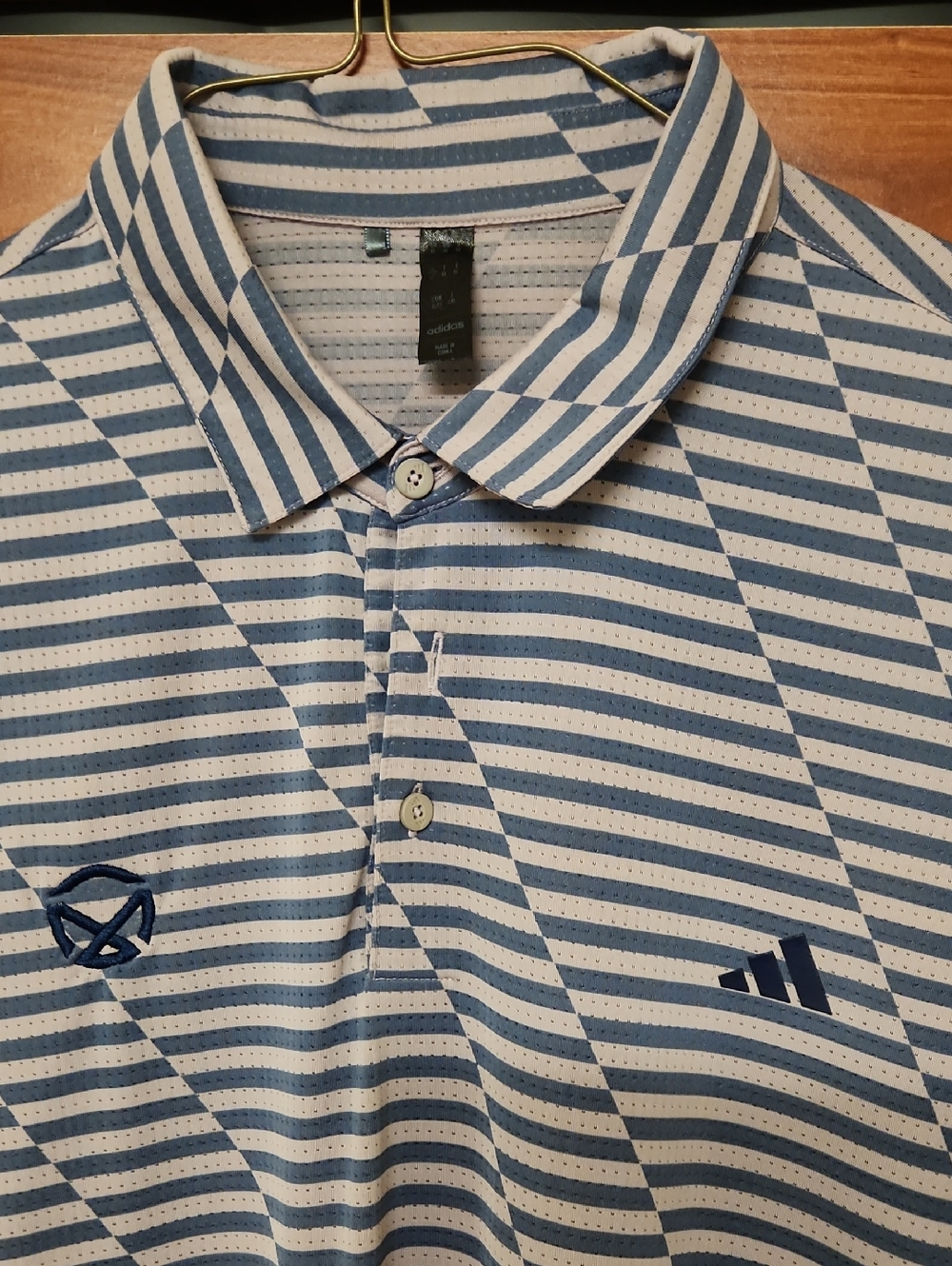 adidas Men’s Light Blue and White Striped Polo Shirt